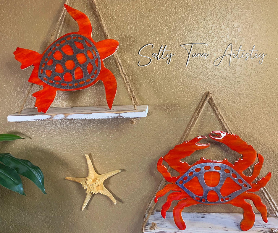 Coastal Wall Decor "Red Crab & Sea Turtle" (Set of 2)