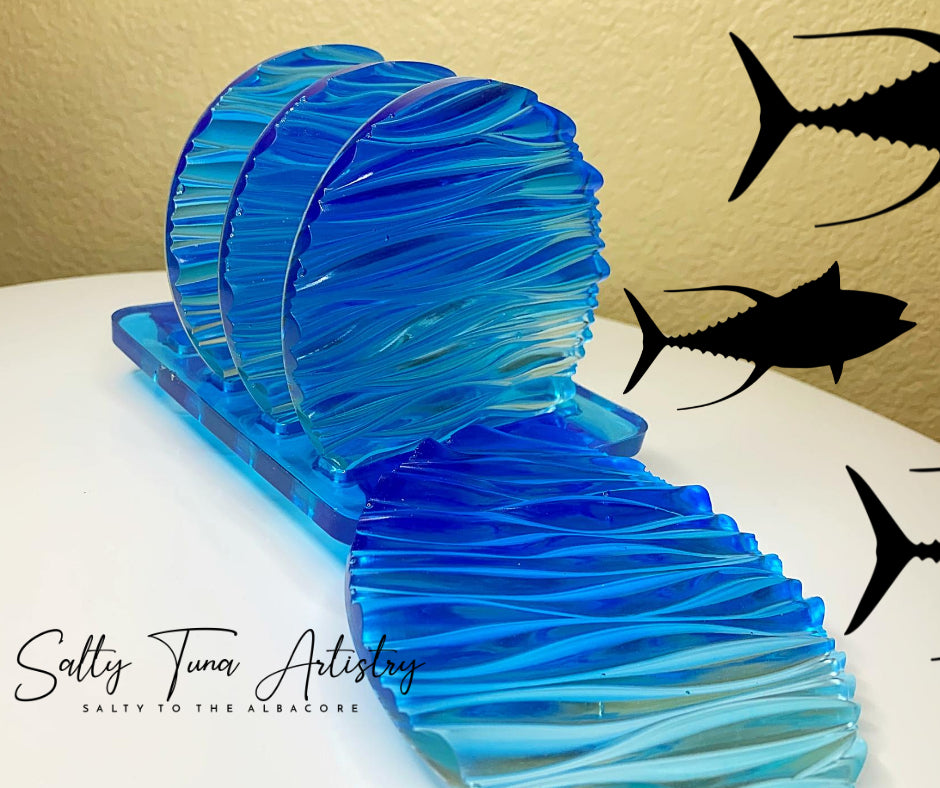 Ocean Wave Coasters "Clear Seas" (Set of 4 coasters (4") with holder)