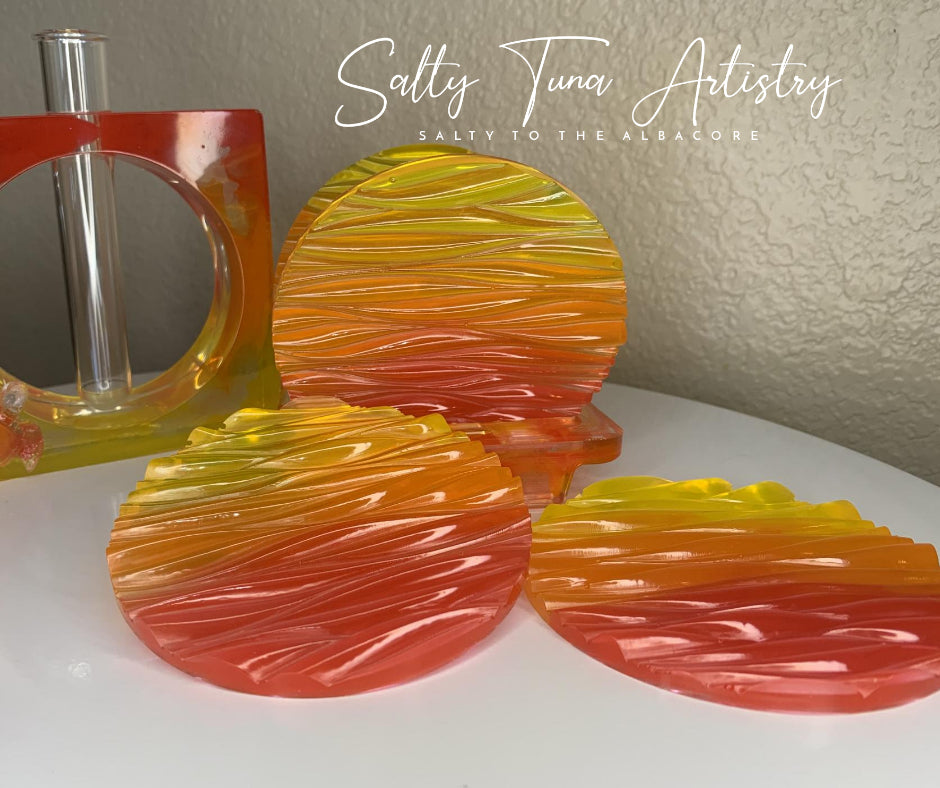 Ocean Wave Coasters "Summer Sunset" (Set of 4 coasters (4") with holder)