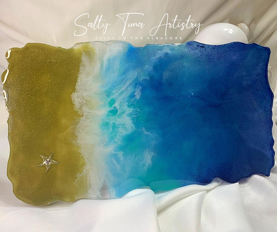 CUSTOM ORDER Ocean Vanity Tray or Charcuterie Board  (11 1/2" x 7")