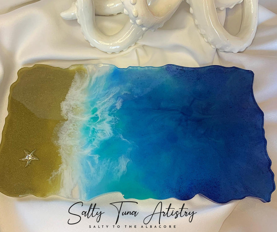 CUSTOM ORDER Ocean Vanity Tray or Charcuterie Board  (11 1/2" x 7")