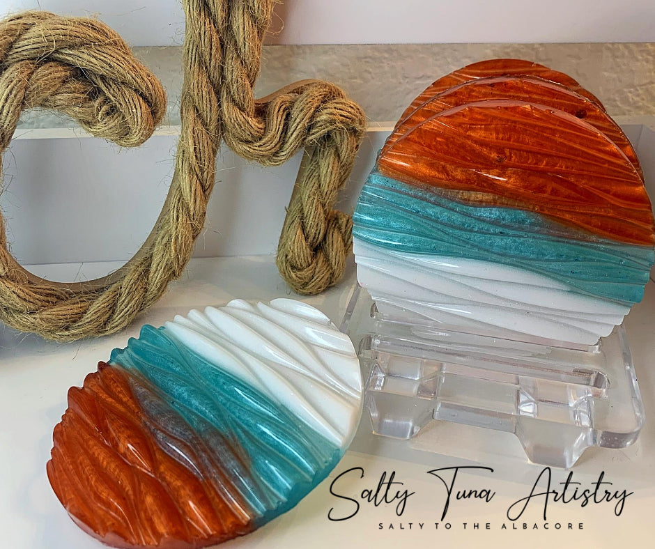 CUSTOM ORDER Ocean Wave Coasters (Set of 4 coasters (4")