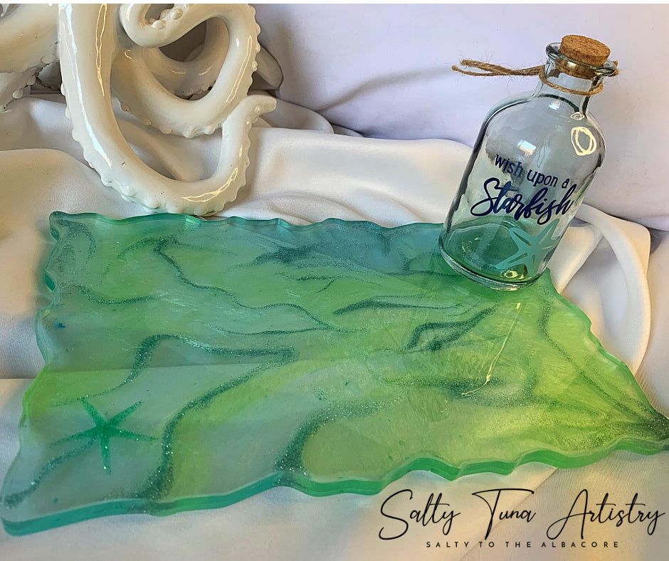 Vanity Tray or Charcuterie Board  "Sea Glass" 11 1/2" x 7"