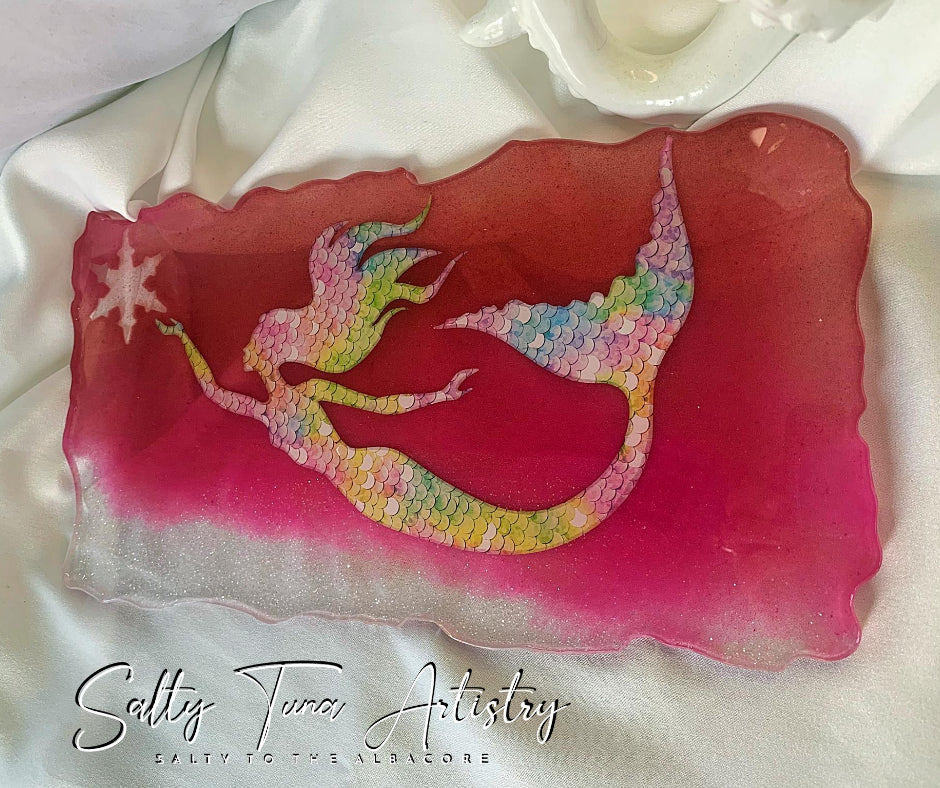 Vanity Tray or Charcuterie Board "Mermaid Discovery 12" x 7"