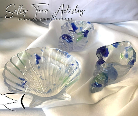 Conch and Shell Dish Set- 3 pc. "Sea Glass Jetty"