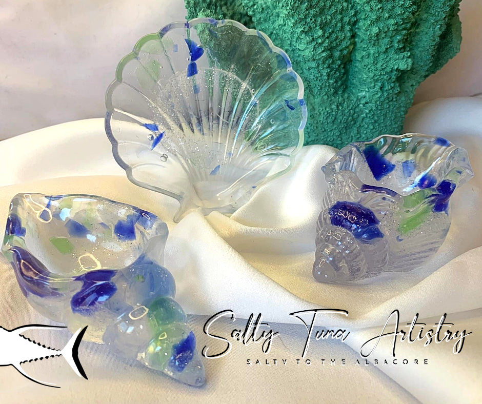 Conch and Shell Dish Set- 3 pc. "Sea Glass Jetty"