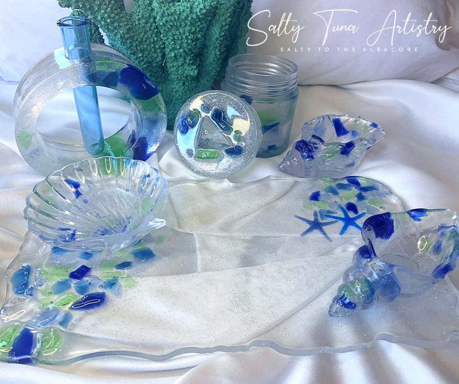 Conch and Shell Dish Set- 3 pc. "Sea Glass Jetty"