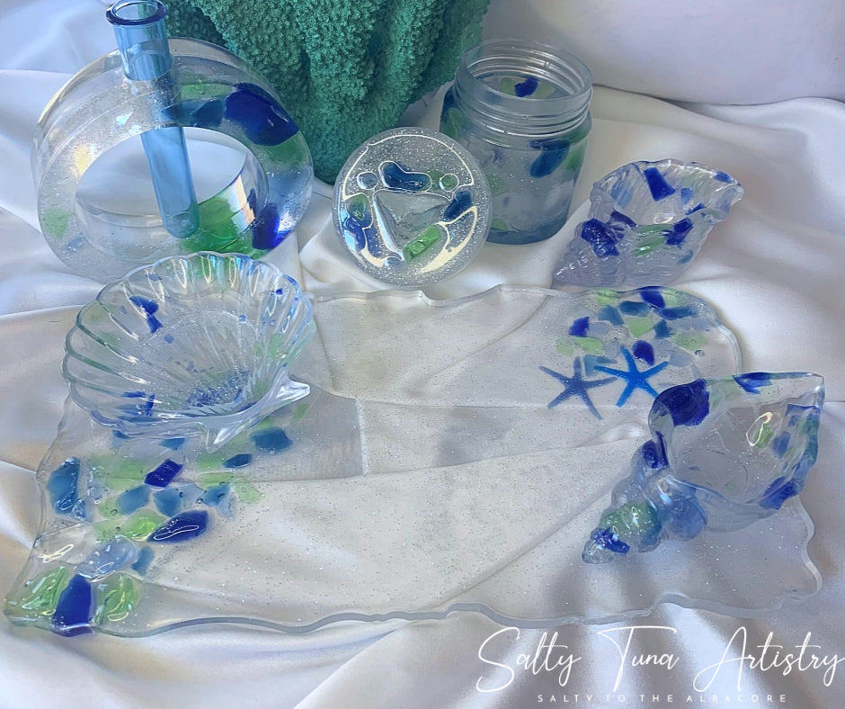 Conch and Shell Dish Set- 3 pc. "Sea Glass Jetty"