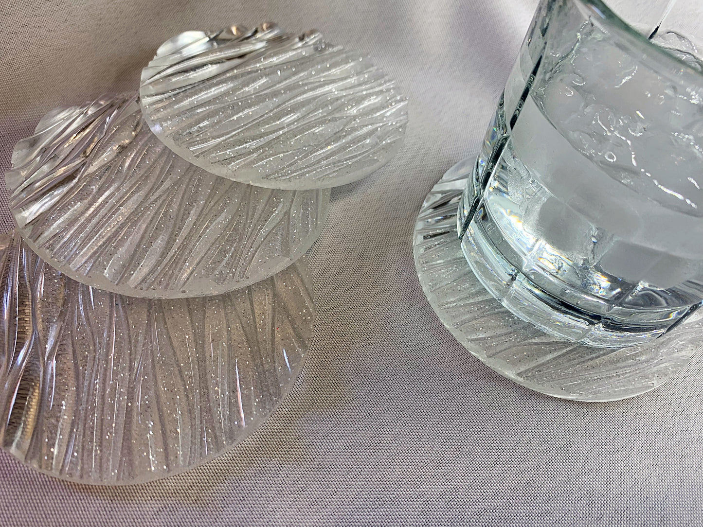 Ocean Wave Coasters "Clear & Sparkle" (Set of 4 coasters (4")