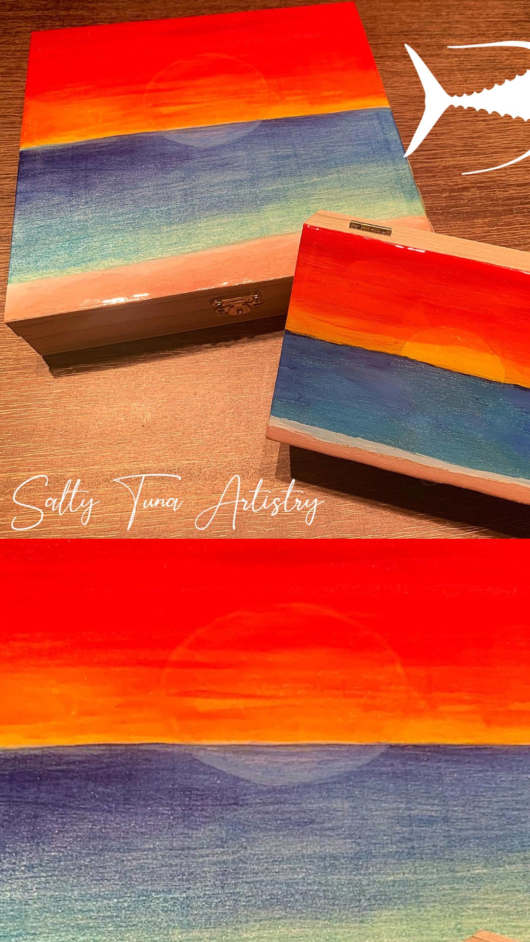 Decorative Cigar Box "Sunrise/Sunset" 8 1/4" x 8 1/4" x 1"